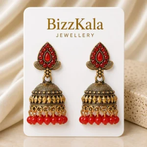 Gold-Tone Red Stone Beaded Jhumka for Women