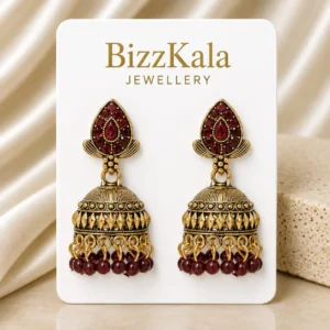 Gold-Tone Red Stone Jhumka for Women