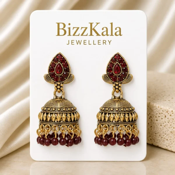 Gold-Tone Red Stone Jhumka for Women