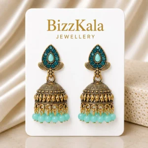 Gold-Tone Sky Blue Stone Jhumka for Women