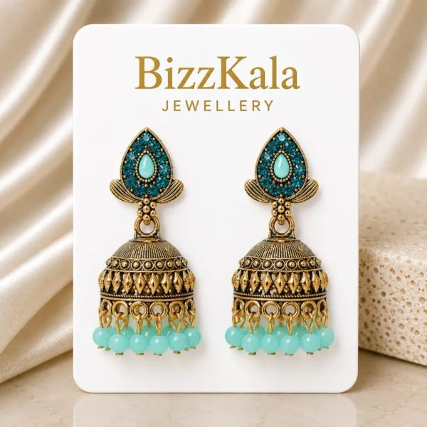 Gold-Tone Sky Blue Stone Jhumka for Women