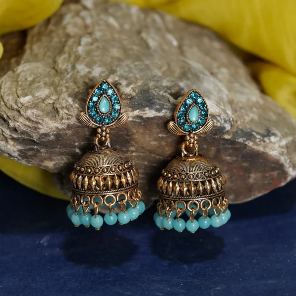 Gold-Tone Sky Blue Stone Jhumka for Women