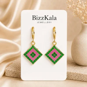 Green Pink Checkered Jhumka for Women