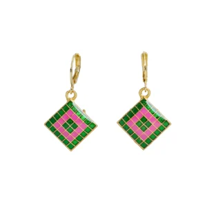 Green Pink Checkered Jhumka for Women - Image 3