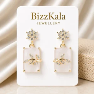 Milky White Crystal Leaf Jhumka for Women