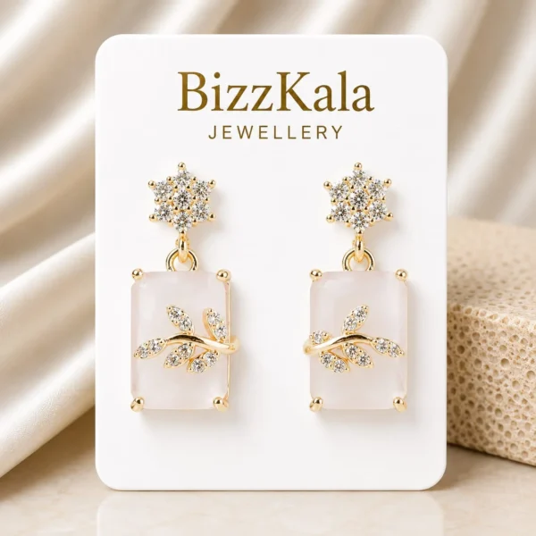 Milky White Crystal Leaf Jhumka for Women