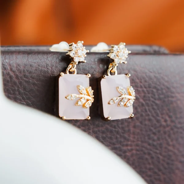 Milky White Crystal Leaf Jhumka for Women