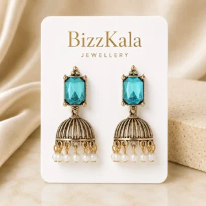 Ocean Blue Stone Pearl Jhumka for Women