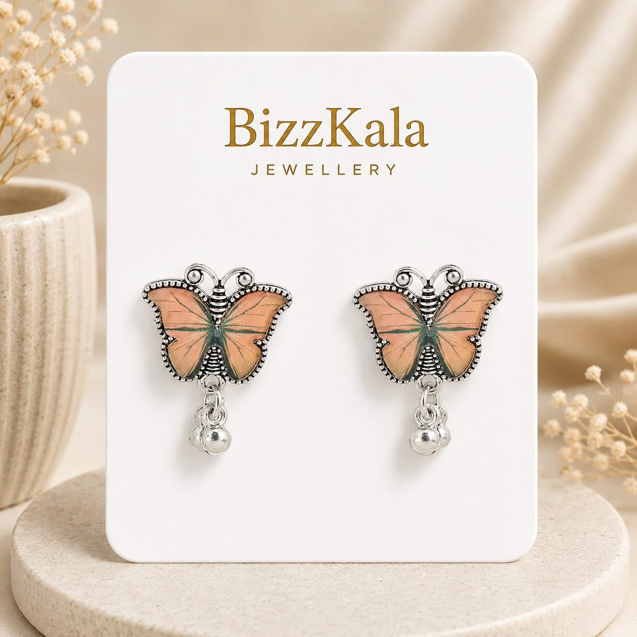 Peach Butterfly Charm Jhumka for Women - Image 1