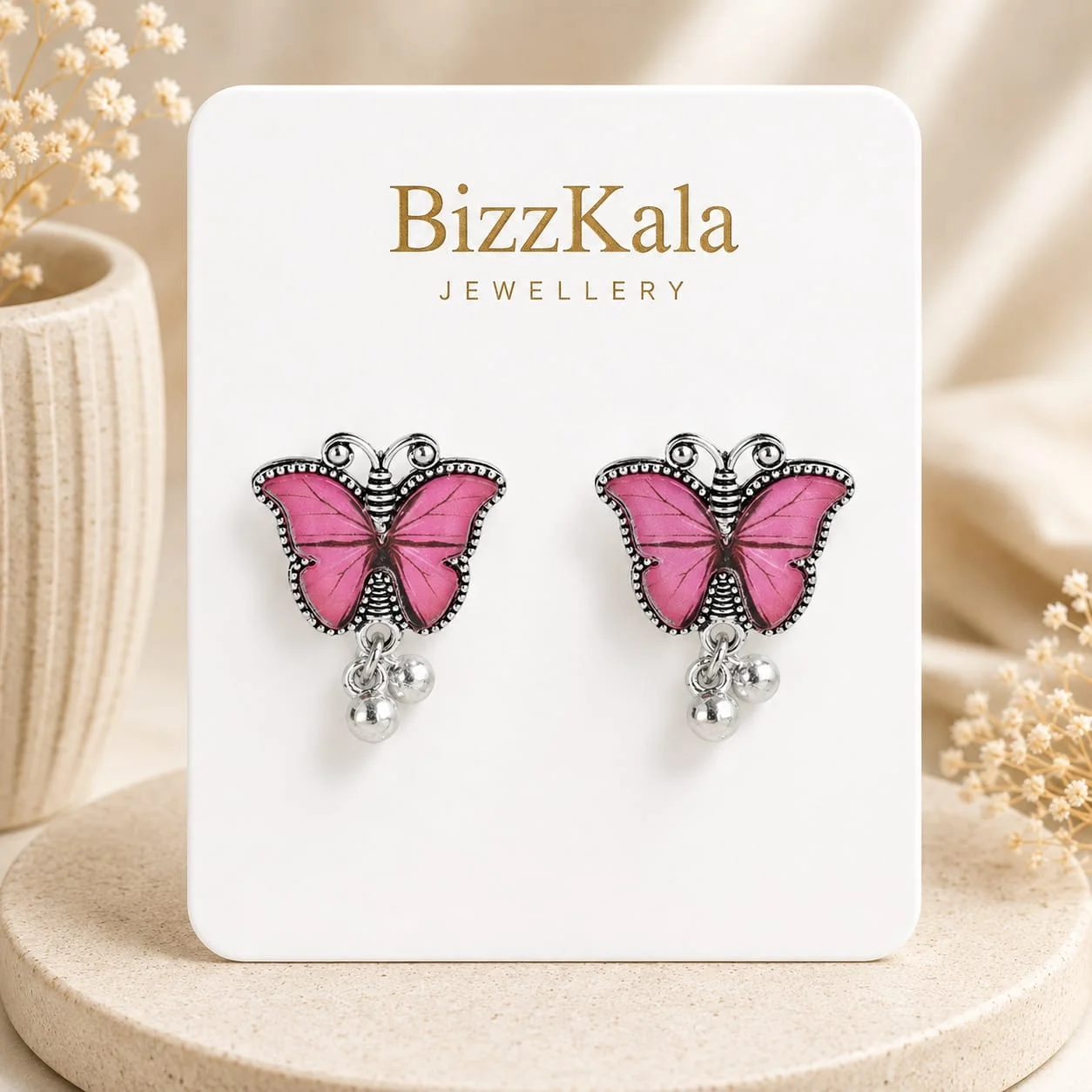 Pink Butterfly Charm Jhumka for Women - Image 1