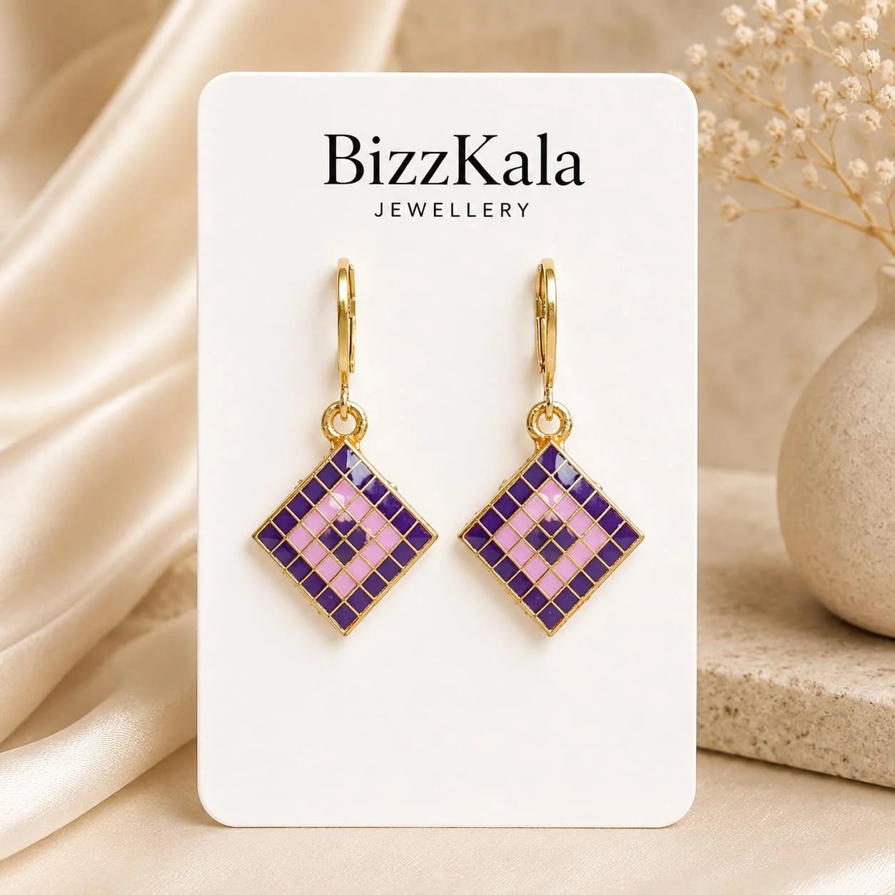 Purple Checkered Jhumka for Women - Image 1