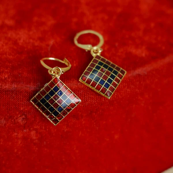 Red Blue Checkered Jhumka for Women
