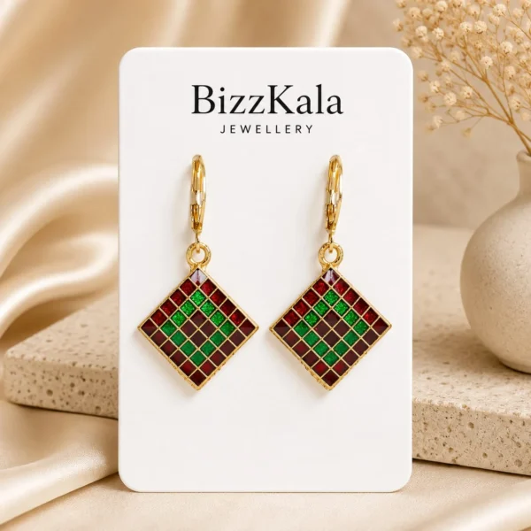 Red Green Checkered Jhumka for Women