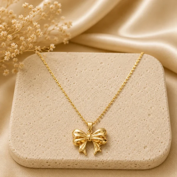 Ribbon Bow Pendant Necklace for Women