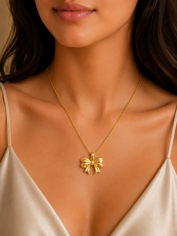 Ribbon Bow Pendant Necklace for Women
