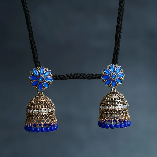 Royal Blue Floral Beaded Jhumka for Women
