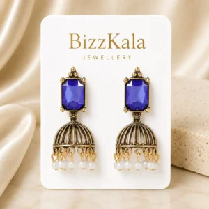 Royal Blue Stone Pearl Jhumka for Women