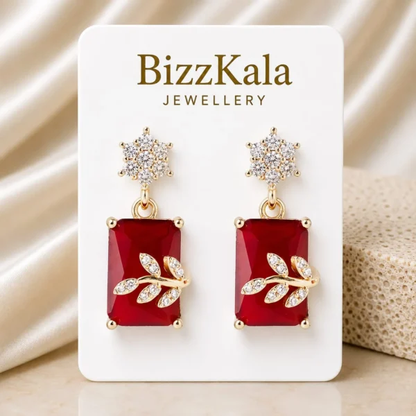 Ruby Red Crystal Leaf Jhumka for Women