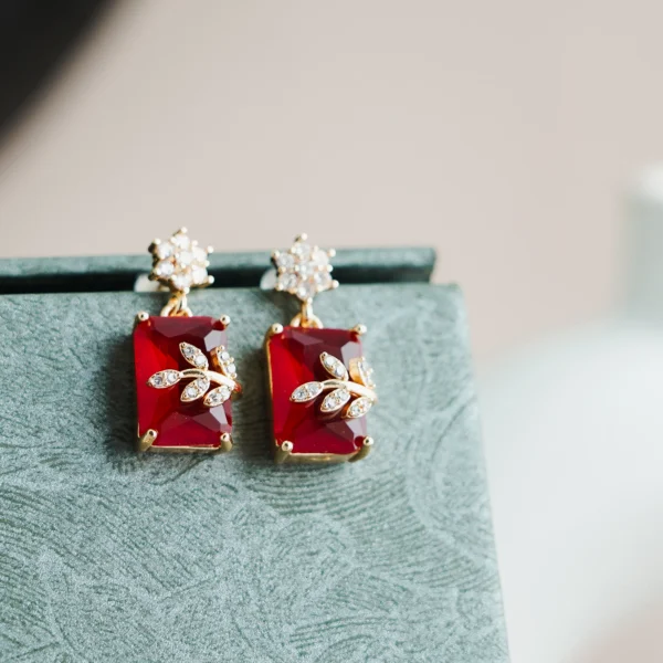 Ruby Red Crystal Leaf Jhumka for Women