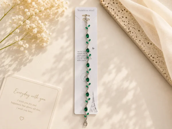Silver Emerald Tulip Vine Bracelet for Women