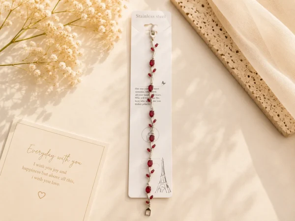 Silver Ruby Tulip Vine Bracelet for Women