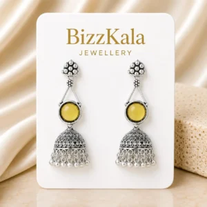 Silver-Tone Amber Stone Jhumka Earrings for Women