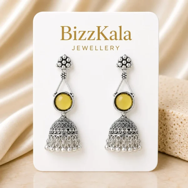 Silver-Tone Amber Stone Jhumka Earrings for Women