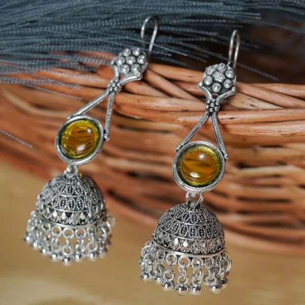 Silver-Tone Amber Stone Jhumka Earrings for Women