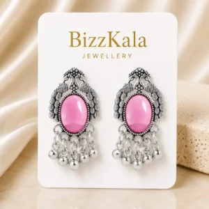 Silver-Tone Pink Peacock Jhumka for Women