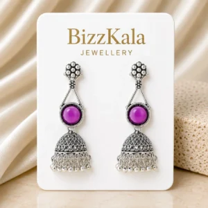 Silver-Tone Purple Stone Jhumka Earrings for Women