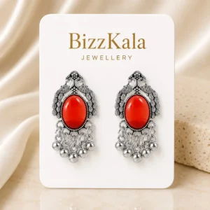 Silver-Tone Red Peacock Jhumka for Women
