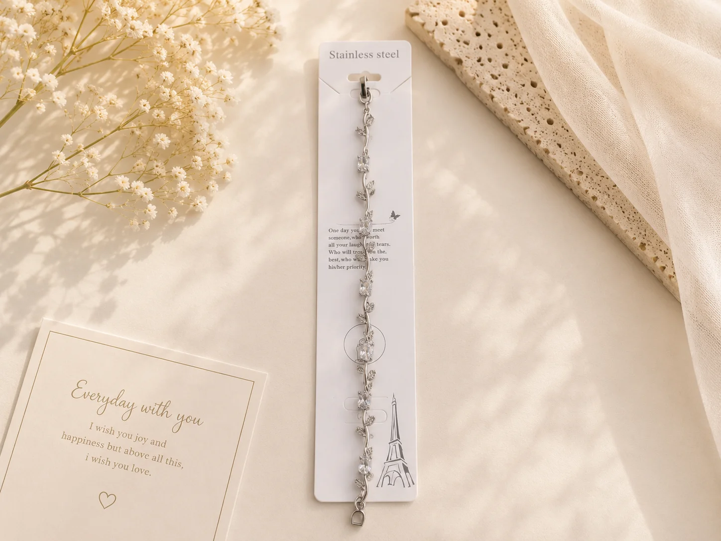 Silver White Tulip Vine Bracelet for Women - Image 1