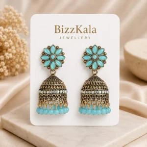 Sky Blue Floral Beaded Jhumka for Women