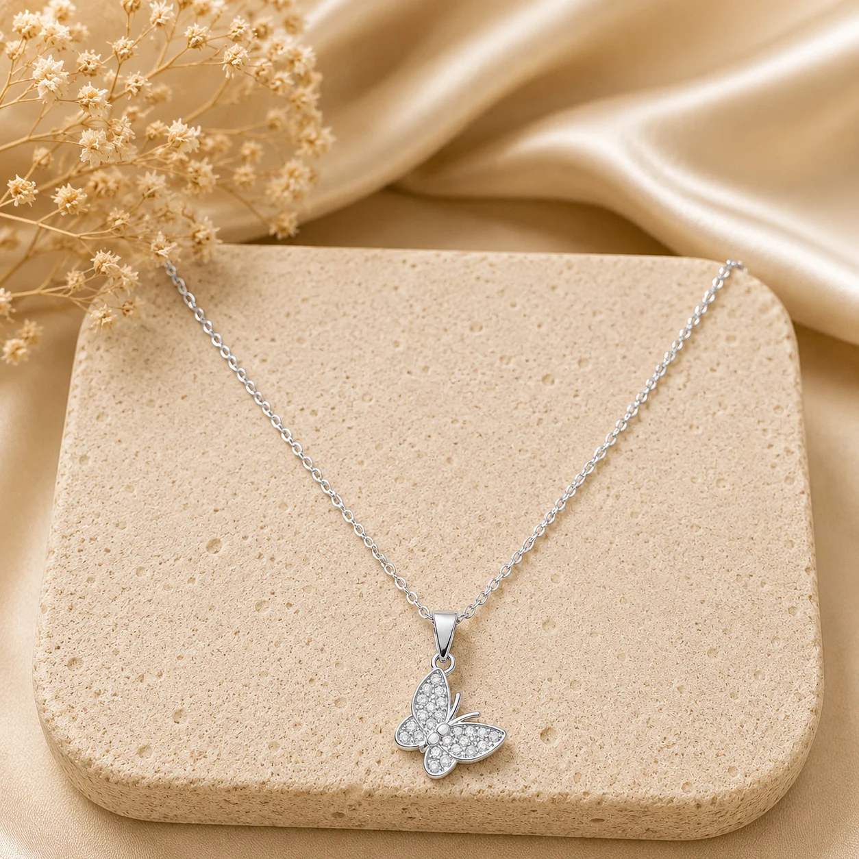 White Butterfly Crystal Pendant Necklace for Women - Image 1