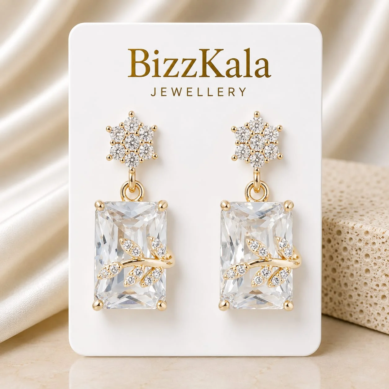 White Crystal Leaf Jhumka for Women - Image 1