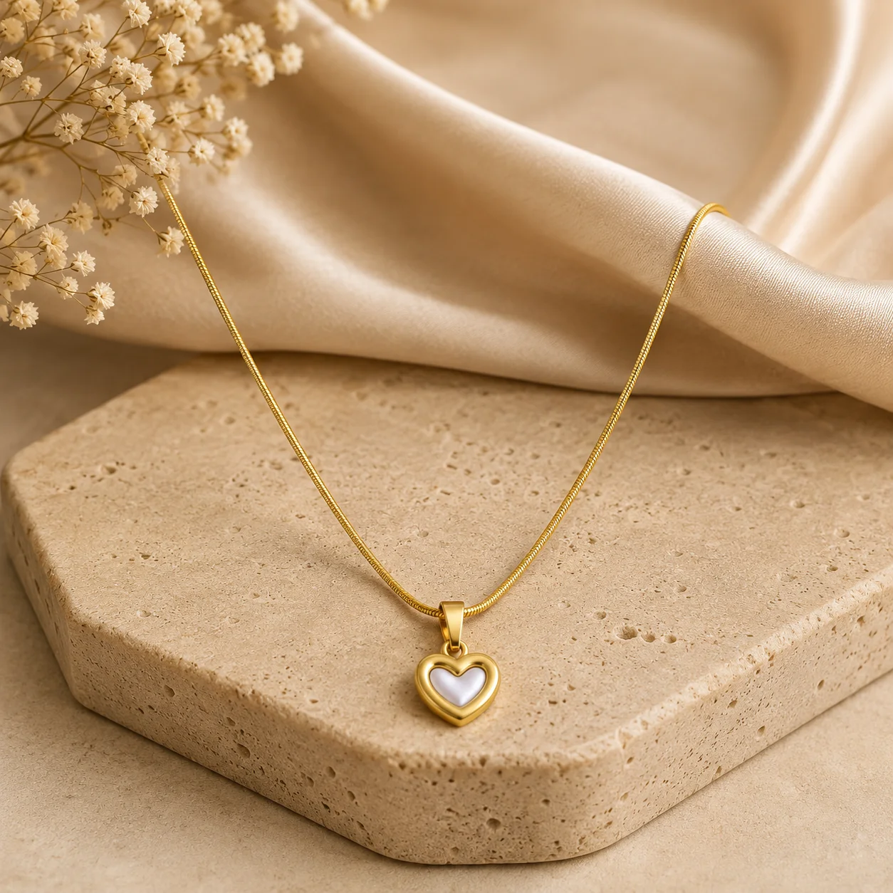 White Heart Pearl Pendant Necklace for Women - Image 1
