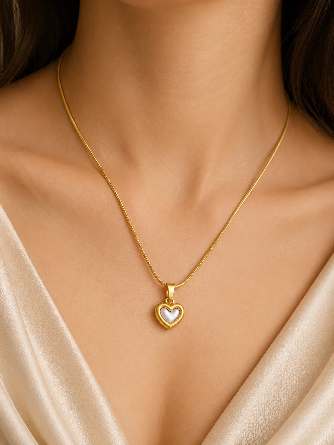 White Heart Pearl Pendant Necklace for Women - Image 2