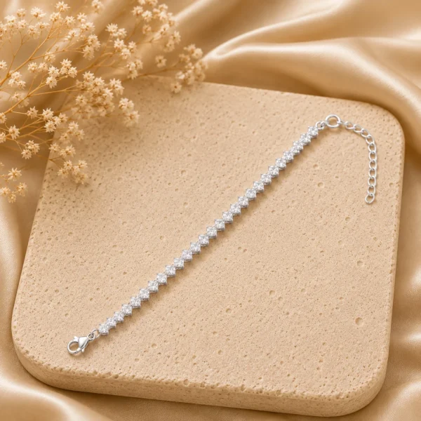 White Princess Cut Crystal Tennis Bracelet for Women