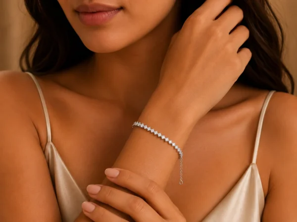 White Princess Cut Crystal Tennis Bracelet for Women