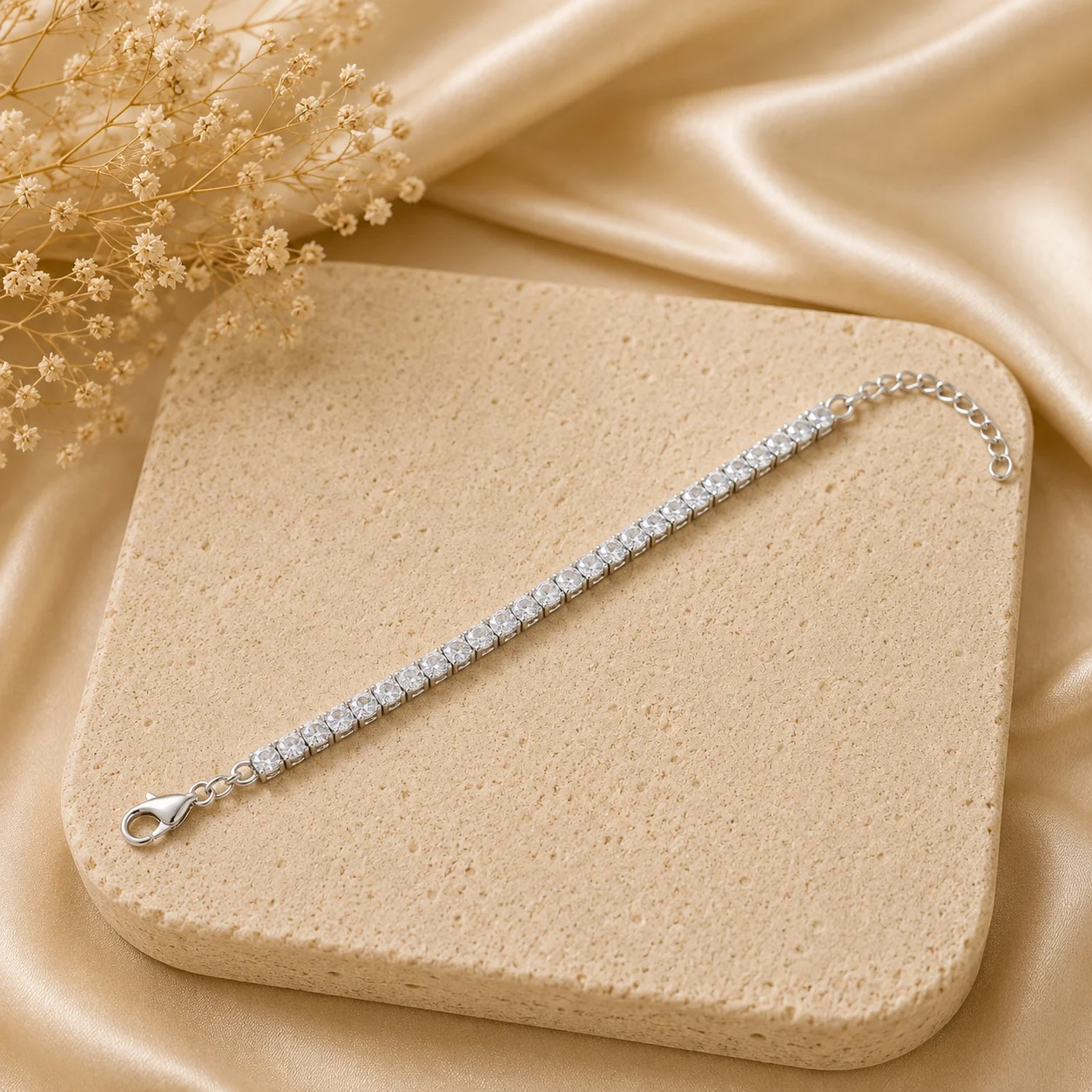 White Round Crystal Tennis Bracelet for Women - Image 1