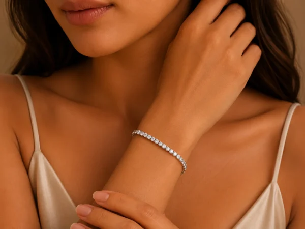 White Round Crystal Tennis Bracelet for Women
