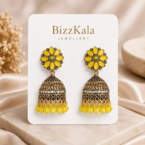 Yellow Floral Beaded Jhumka for Women