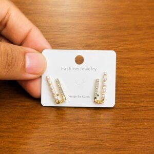 Clear Bar Stud Earrings in gold-tone style with slim vertical bars lined with clear accents
