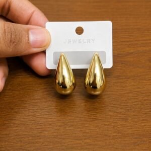 Gold Teardrop Stud Earrings in gold-tone style with smooth dimensional teardrop forms