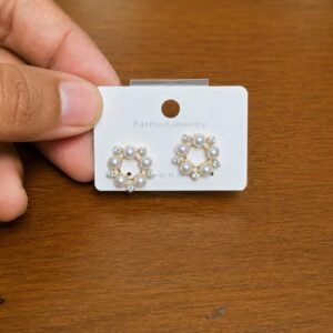 Pearl Wreath Stud Earrings in gold-tone style with circular wreaths of pearl-like beads and clear accents