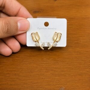 Tulip Clear Stud Earrings in gold-tone style with open tulip outlines with small clear centre details
