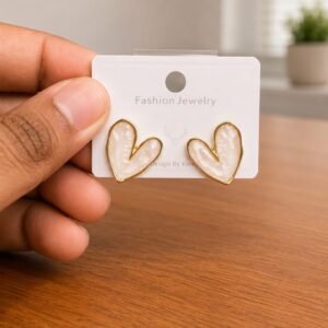 Heart Stud Earrings in gold-tone style with smooth cream heart-shaped studs