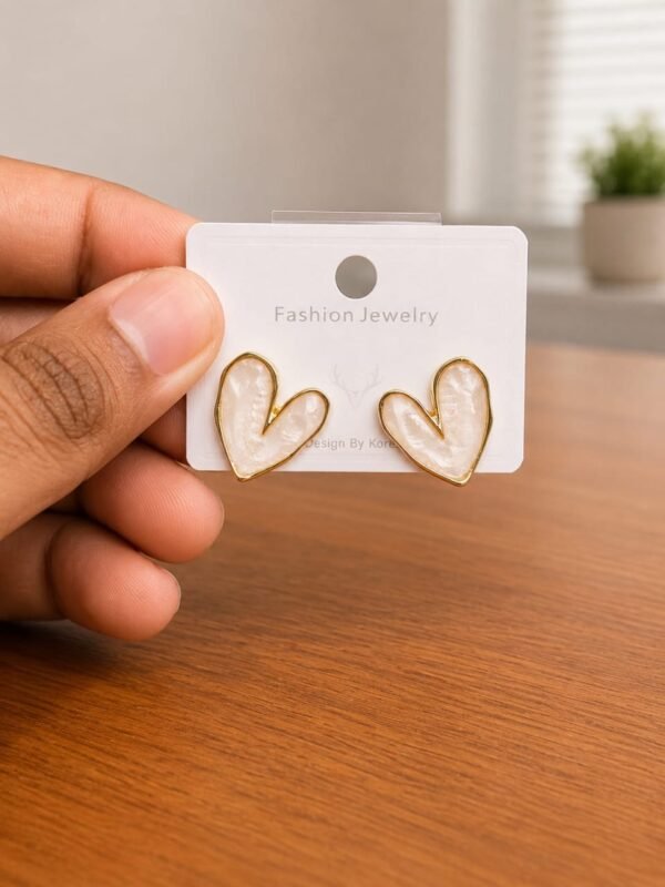 Heart Stud Earrings in gold-tone style with smooth cream heart-shaped studs